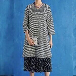 Gudrun Sjoden Organic Cotton Striped Tunic Dress, Black/Cream XL